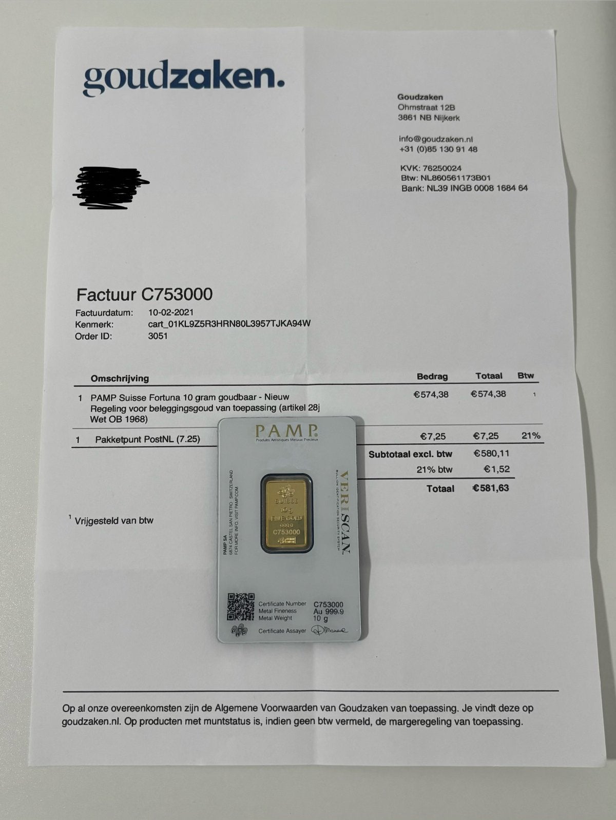 PAMP Suisse Lady Fortuna 10 gram goud 999,9  Nieuw – factuur, Ophalen of Verzenden, Goud