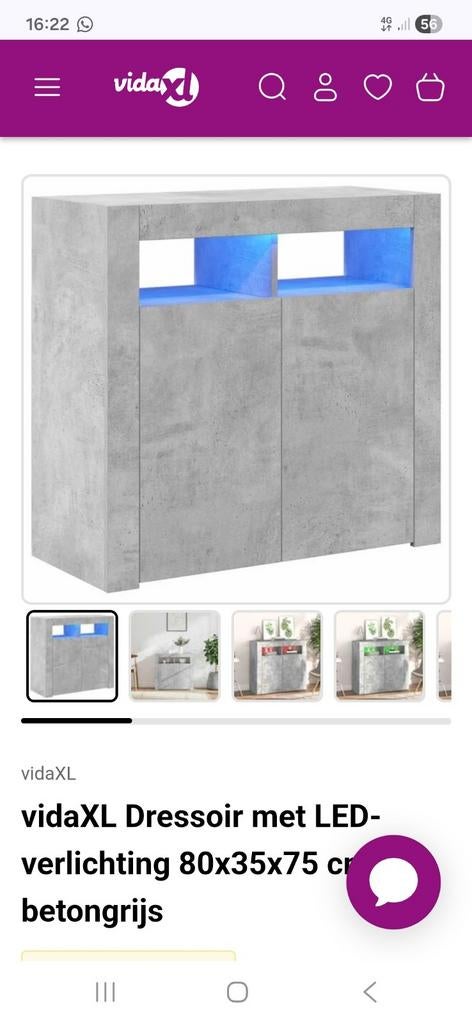 VidaXL Kast Betonlook met LED-licht 80x35x75 cm Nieuw, Huis en Inrichting, Kasten | Dressoirs, Overige materialen, Modern, Industrieel