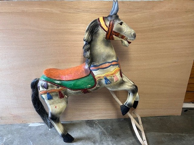Origineel houten KERMISPAARD op beugel - antiek  KIJK  ...!, Ophalen