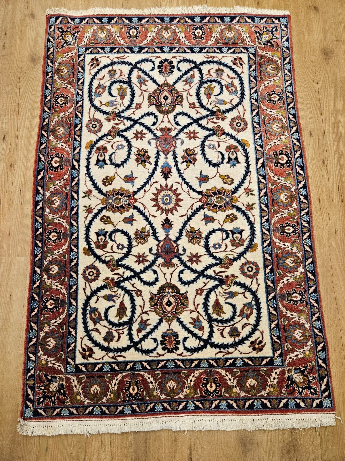 Vintage handgeknoopt perzisch tapijt isfahan 154x100, Info@SlatsAntiek.nl, Tweedehands, 100 tot 150 cm, Ophalen of Verzenden