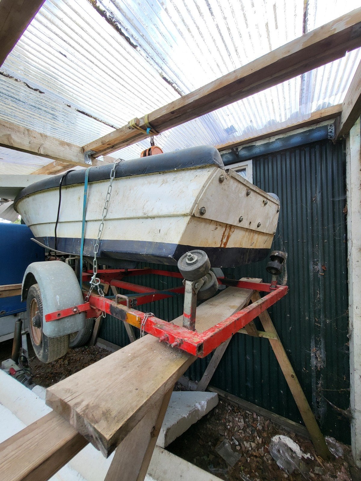 Bootje met trailer, opknapper, Watersport en Boten, Ophalen of Verzenden, Gebruikt, Overige typen, Minder dan 15 m²