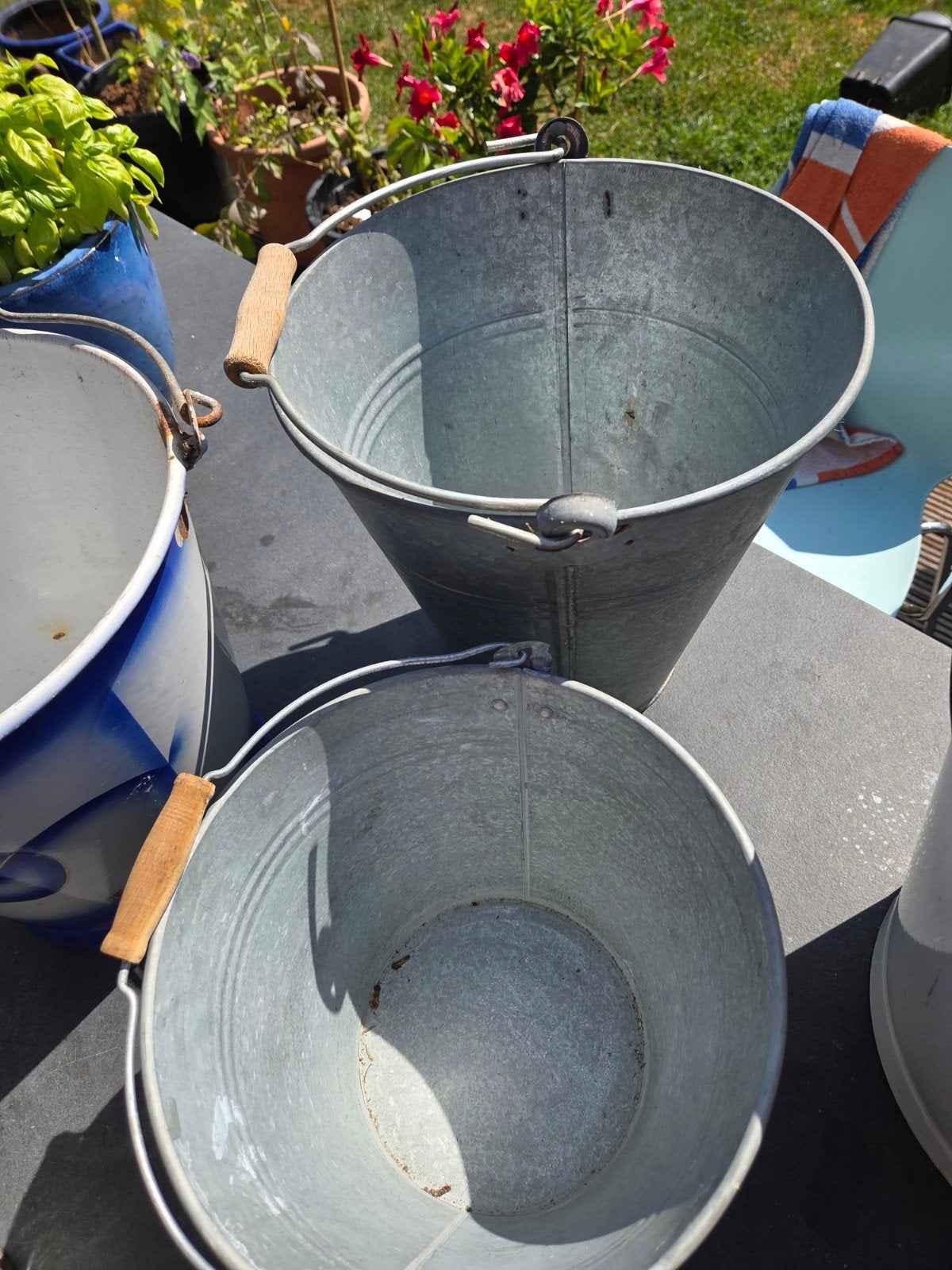 plantenpotten zink, Gebruikt, Rond, Ophalen of Verzenden, Metaal