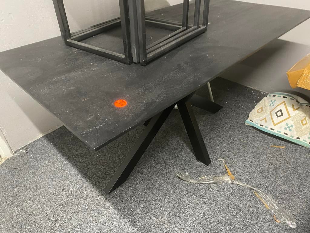 Massief zwart mangohouten eettafel 200x100 B-keus, Huis en Inrichting, Tafels | Eettafels, Ophalen, 50 tot 100 cm, Zo goed als nieuw