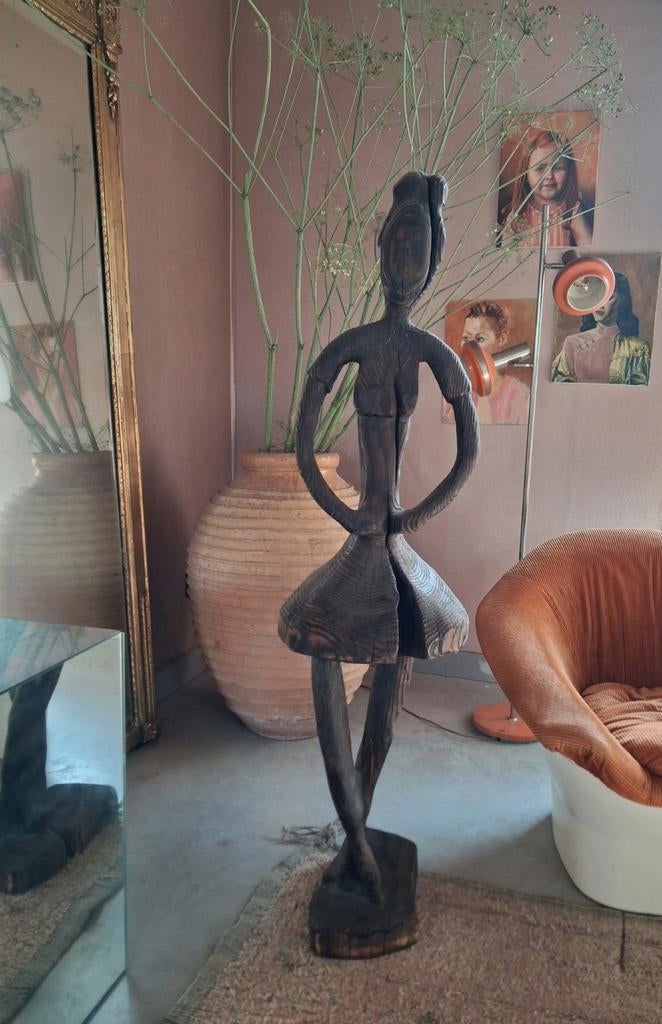 Brutalist houten beeld 135 cm! groot kunstobject, Ophalen of Verzenden