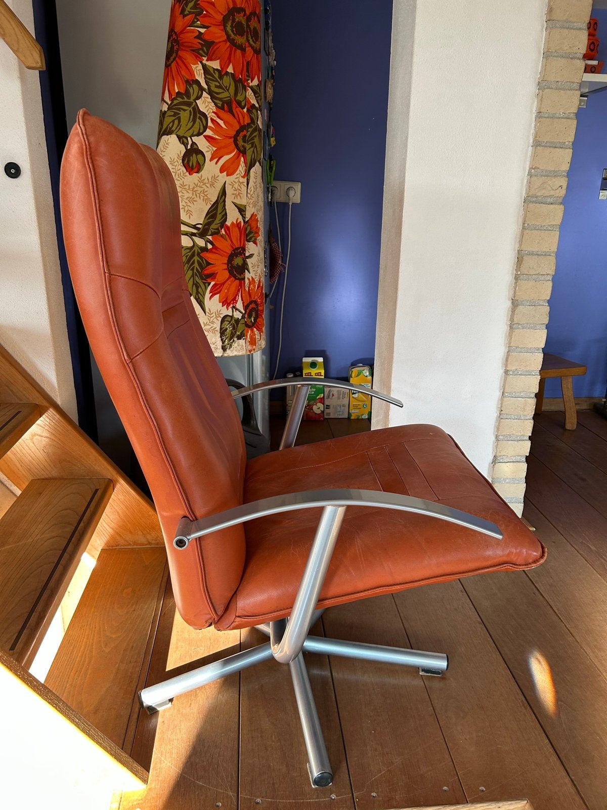 Vintage Oranje Leren Bureaustoel - Kebe Denemarken, Ophalen of Verzenden, Gebruikt, Oranje, Bureaustoel