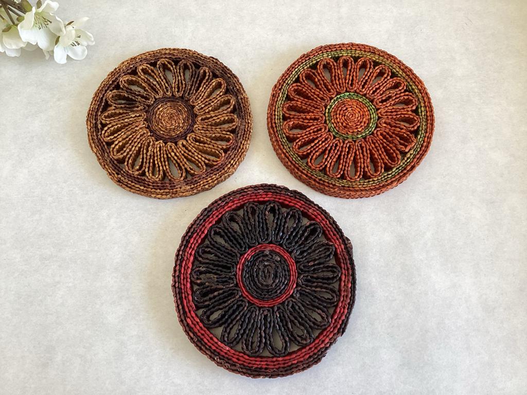3 Vintage raffia of sisal onderzetters, Huis en Inrichting, Woonaccessoires | Onderzetters, Ophalen of Verzenden, Glas of Kopje