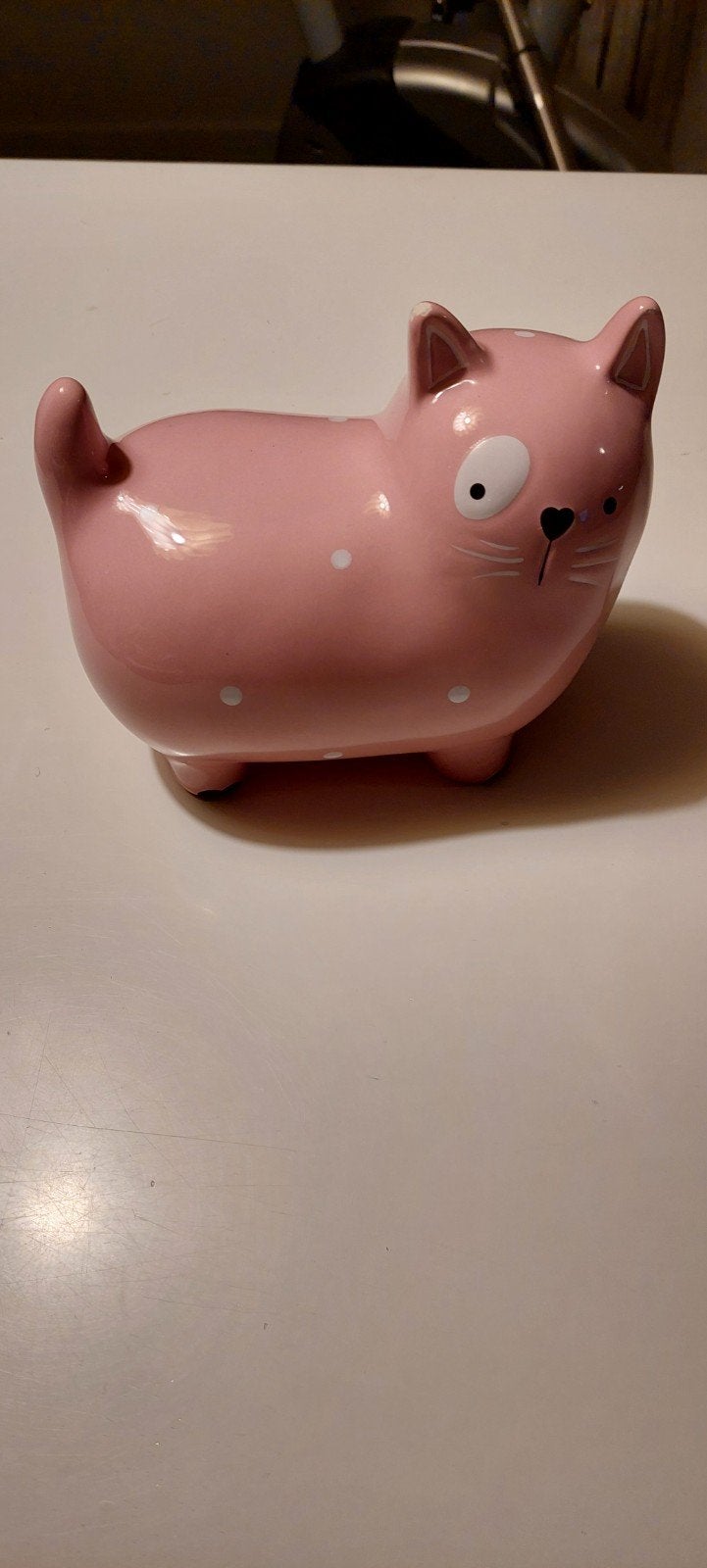 Roze spaarpot kat met stippen, Ophalen, Gebruikt, Steen, Aardewerk of Keramiek, Dier