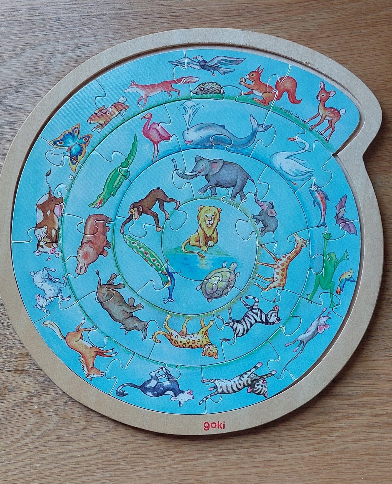 Goki Houten Dieren Puzzel - Spiraalvormig, 10 tot 50 stukjes, Ophalen of Verzenden, Zo goed als nieuw, Van hout
