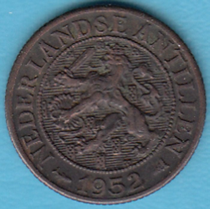 Nederlandse Antillen 1 cent 1952, Scho. 1430 in munthouder, Postzegels en Munten, Ophalen of Verzenden, Koningin Juliana, 1 cent