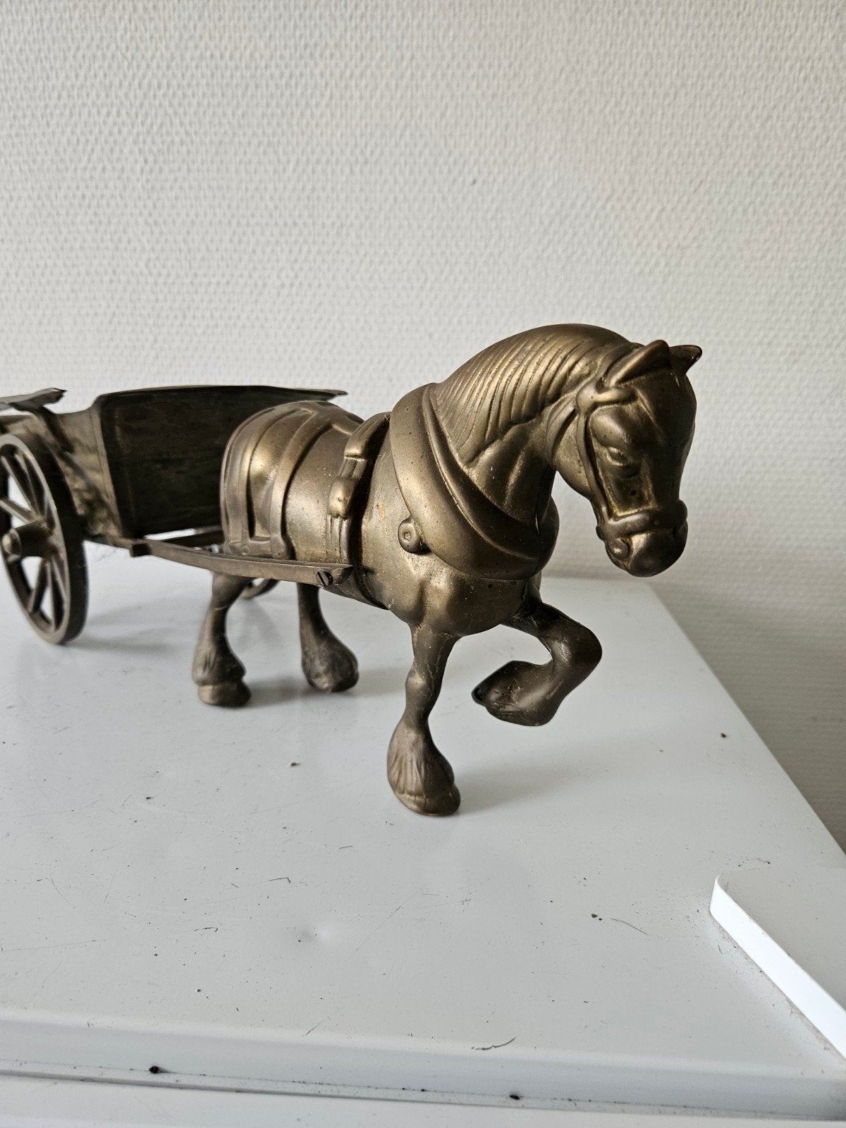 Antiek Messing Paard met Kar Decoratie, Ophalen of Verzenden
