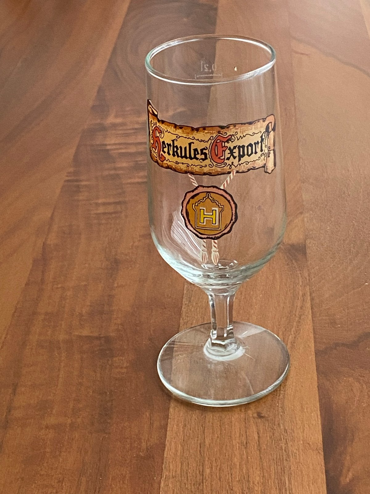 Vintage Herkules Export Bierglas op voet, Verzamelen, Biermerken, Ophalen of Verzenden, Zo goed als nieuw