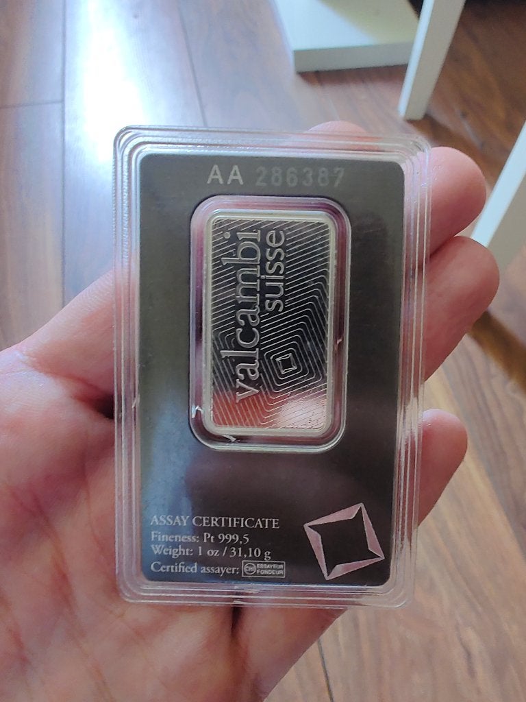 1 oz platinum 999,5 CH essayeur fondeur valcambi, Postzegels en Munten, Verzenden, Platina
