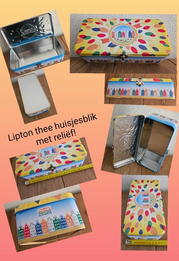 Lipton theeblik reliëf huisjes + scharnierdeksel ca.25x12cm!, Verzamelen, Blikken, Zo goed als nieuw, Thee, Pickwick, Ophalen of Verzenden