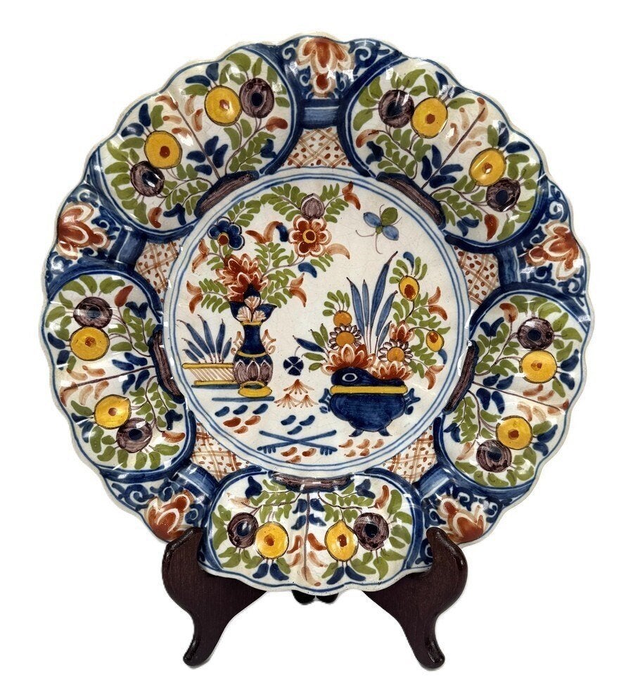 1348. Aardewerken wandbord, Tichelaar Makkum - bloemdecor, Ophalen