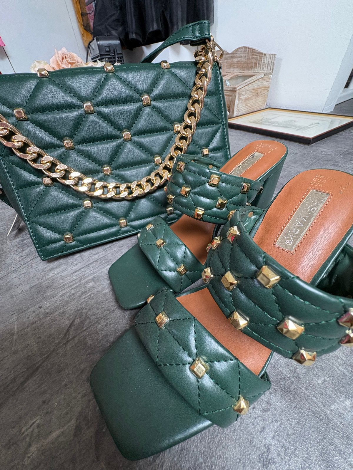 Primark Groene Sandalen met Hak en Bijpassende Tas, Ophalen of Verzenden, Nieuw, Groen, Sandalen of Muiltjes
