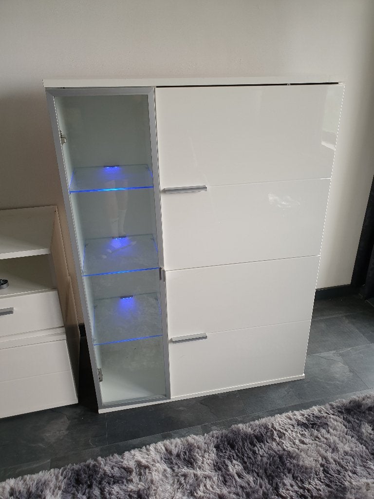 Vitrinekast - Wit, Huis en Inrichting, Kasten | Vitrinekasten, Ophalen, Gebruikt, 100 tot 150 cm, 50 tot 100 cm