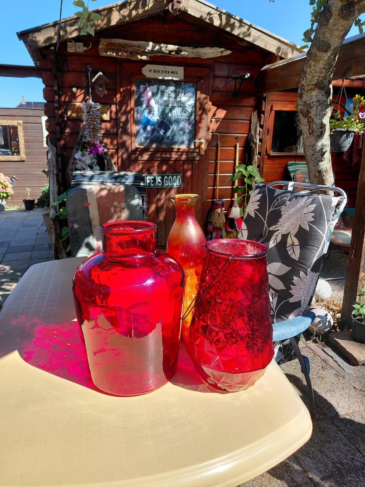 Set van 3 Rode Glazen Vazen/Windlichten, Ophalen