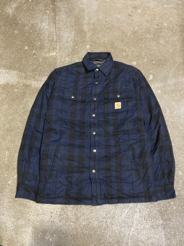 Y2K 00s Carhartt Flannel Shacket- S- Loose Fit - Navy Black, Blauw, Carhartt, Nieuw, Ophalen of Verzenden