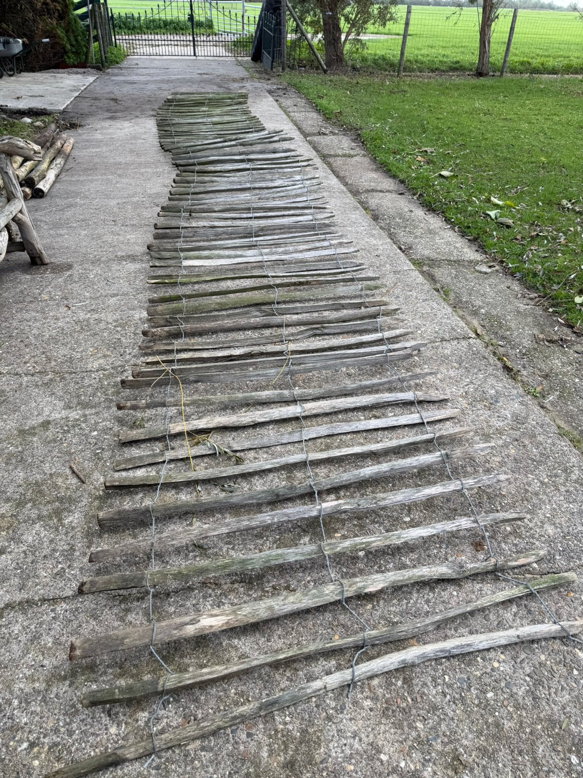 Kastanjehouten schapenhek 2x 9 meter gebruikt, Ophalen, Gebruikt, Hout, Tuinhek