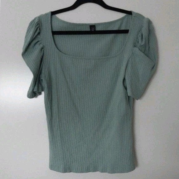 Shein Curve:  Groen Ribgebreide cropTop met Poffmouwen, Kleding | Dames, Maat 46/48 (XL) of groter, Ophalen of Verzenden, Korte mouw