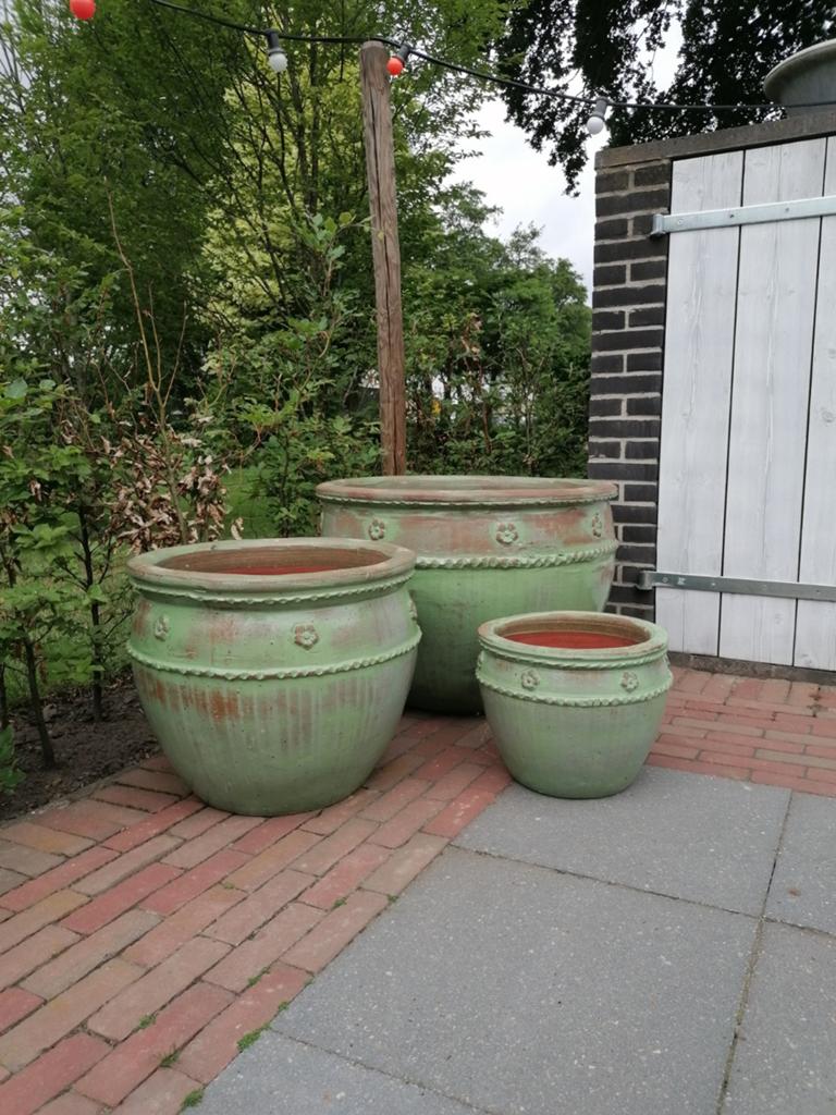 Super mooie grote bloempotten keramiek set van 3, 40 cm of meer, Rond, Nieuw, Ophalen of Verzenden