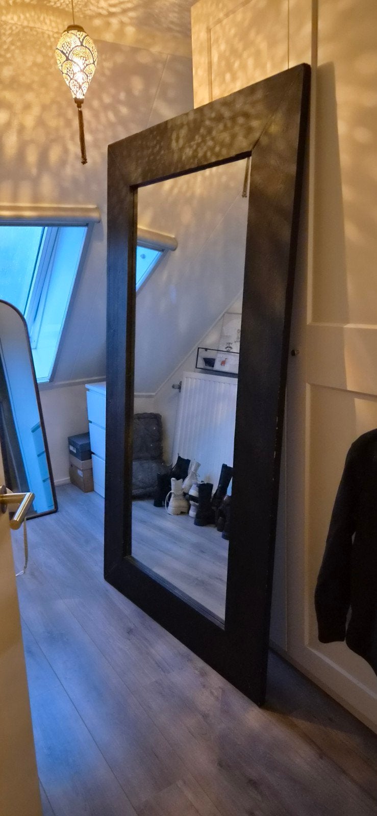 Grote spiegel van steigerhout, Huis en Inrichting, Ophalen, Gebruikt, 200 cm of meer, 100 tot 125 cm