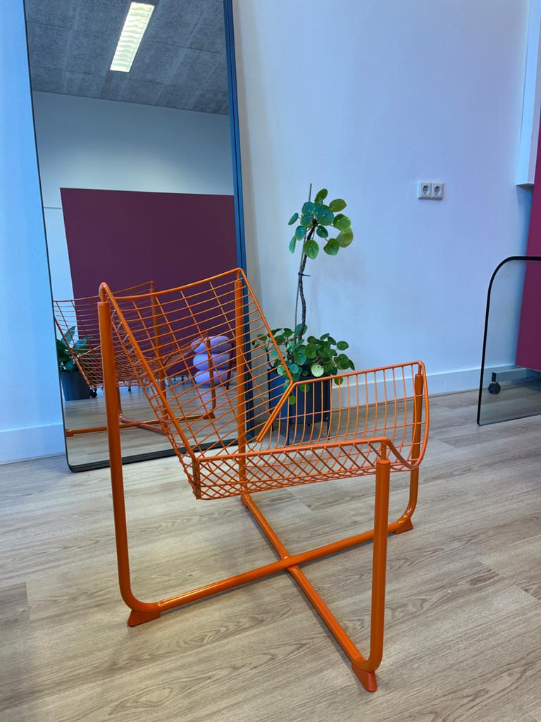 IKEA Spijlenstoel Oranje Inclusief Kussentjes, Ophalen, Overige kleuren, Zo goed als nieuw, Metaal