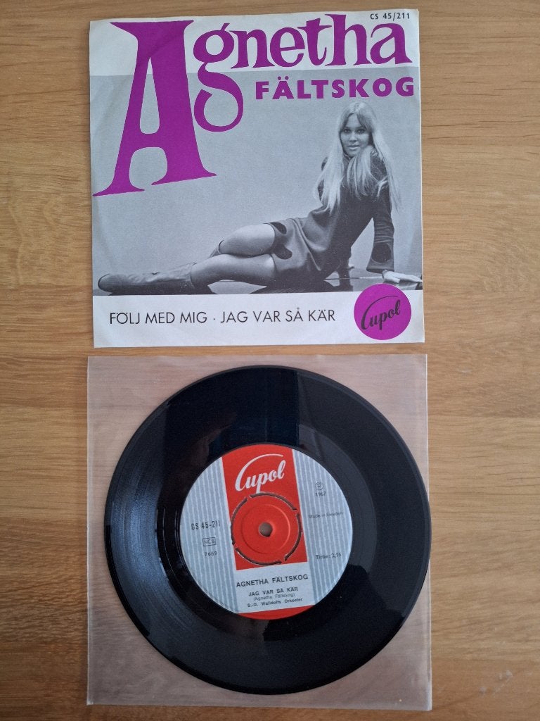 Uit Zweden single Agnetha van ABBA uit 1967, Beschermende buitenhoes, Gebruikt, Verzenden, 7 inch