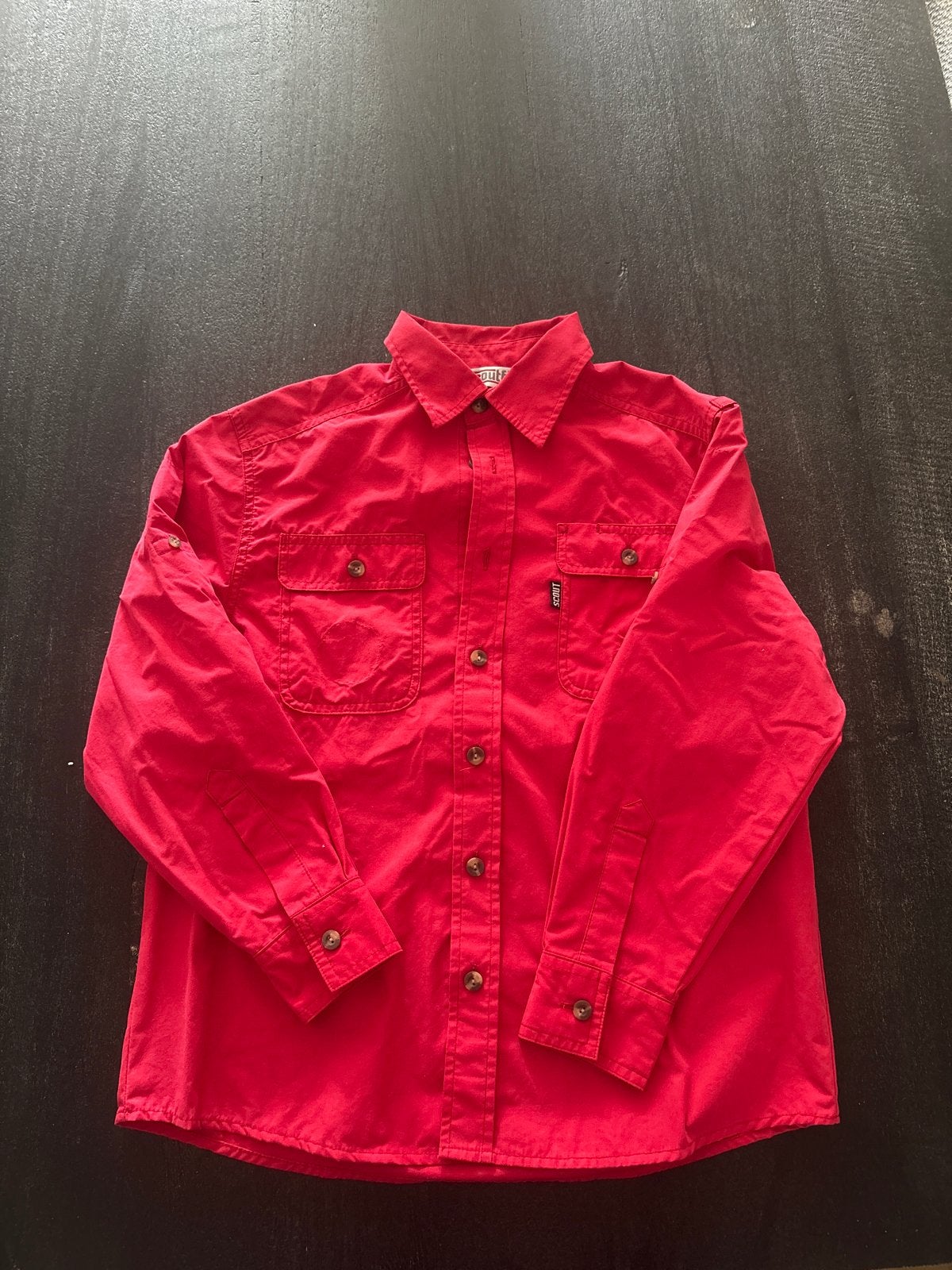 Scoutingblouse rood maat 146, Ophalen, Zo goed als nieuw, Jongen of Meisje, Overhemd of Blouse