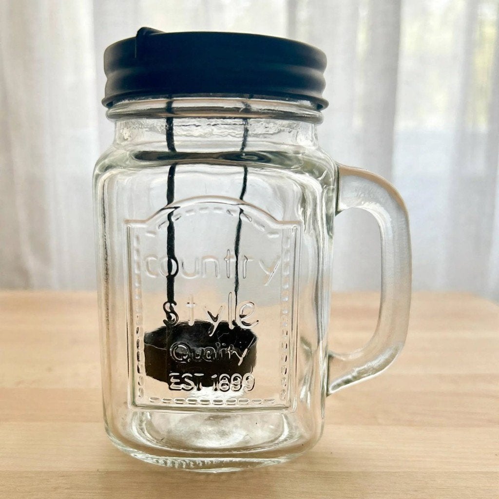 Vintage Mason Jar Windlicht met Hengsel, Windlicht, Nieuw, Ophalen of Verzenden, Glas