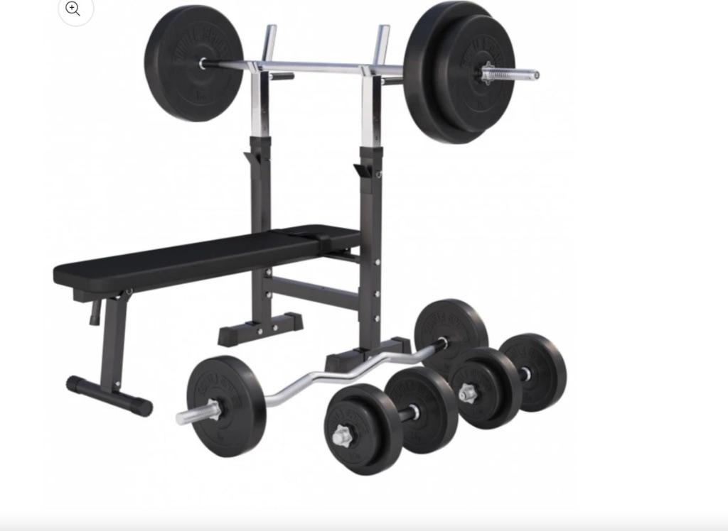 Gorilla halterset, Sport en Fitness, Fitnessmaterialen, Gebruikt, Fitnessbank, Armen, Benen, Borst, Buik, Rug, Ophalen