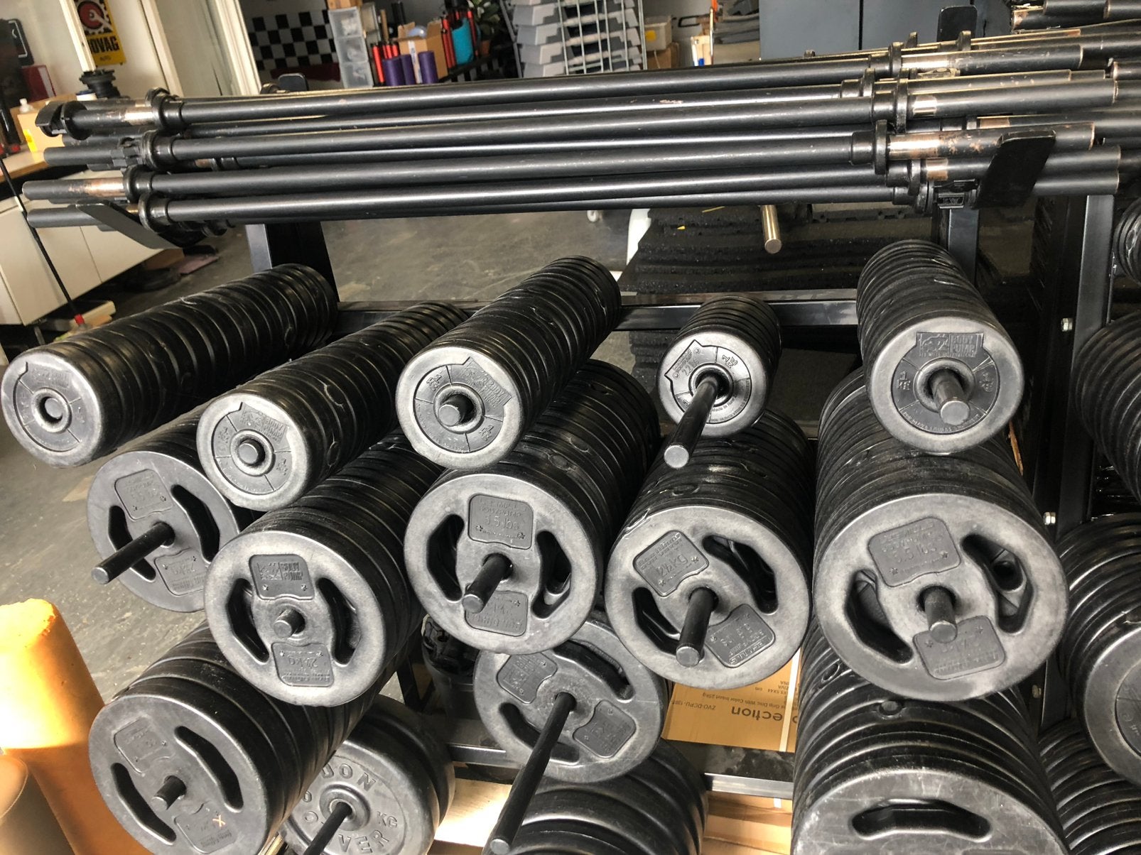 20 x les mills bodypump sets incl rek, Gebruikt, Bodypump set, Les mills, Halterset