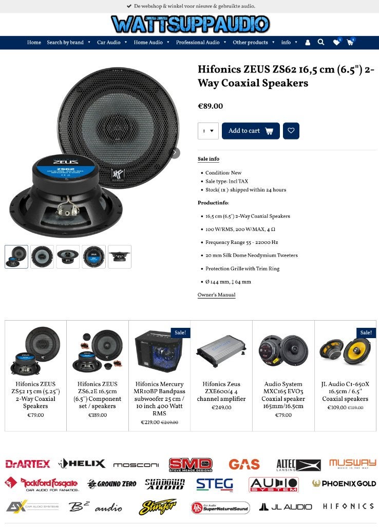 Hifonics ZEUS ZS62 16,5 cm (6.5") 2-Way Coaxial Speakers, Auto diversen, Audio Design, Nieuw, Am Breilingsweg 3, 76709 Kronau, Duitsland