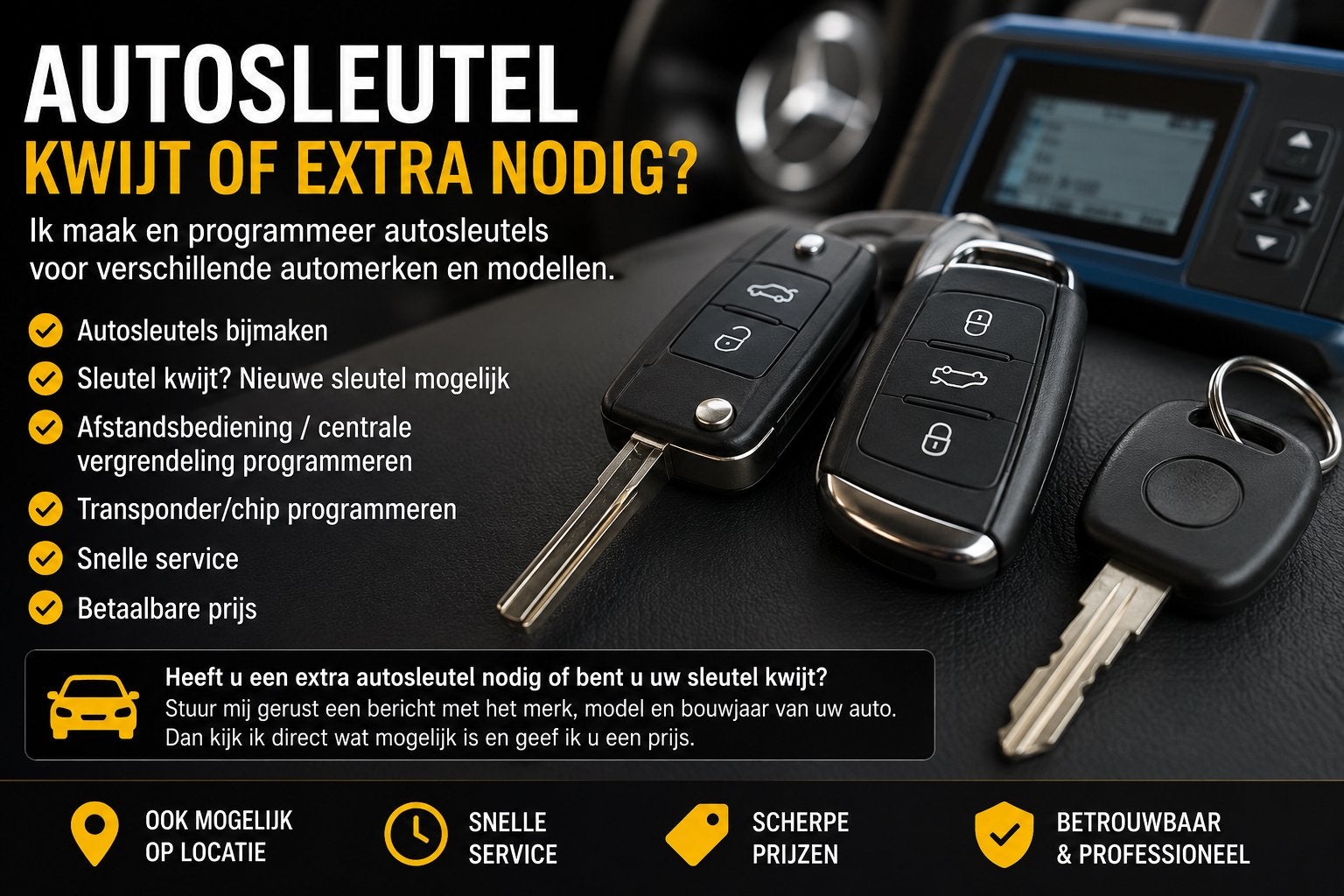 Autosleutel bijmaken of vervangen - Snelle & Betaalbare Serv, Auto diversen, Auto-accessoires, Nieuw, Ophalen of Verzenden