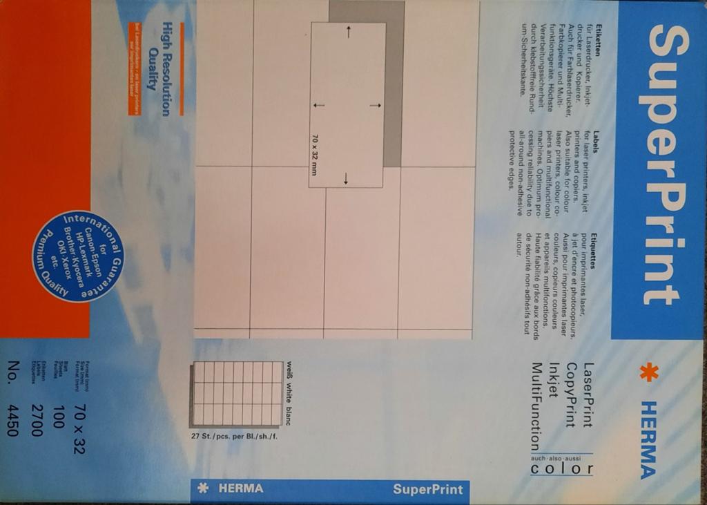 HERMA SuperPrint Etiketten 70x32mm, 2700 stuks, Ophalen of Verzenden