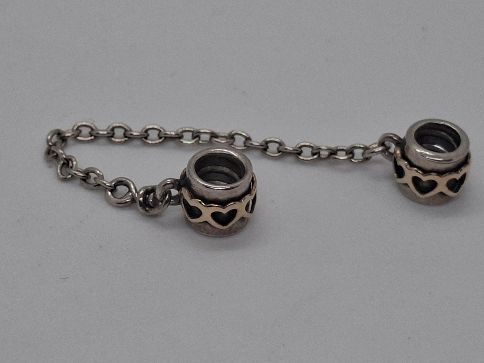 Pandora Zilveren Veiligheidsketting met Gouden Hartjes, 1 bedel, Ophalen of Verzenden, Zilver, Pandora
