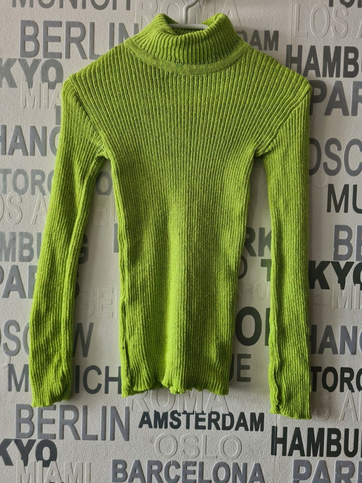 Neon Groene Ribgebreide Coltrui Maat S, Kleding | Dames, Truien en Vesten, Ophalen of Verzenden, Zo goed als nieuw, Maat 36 (S)