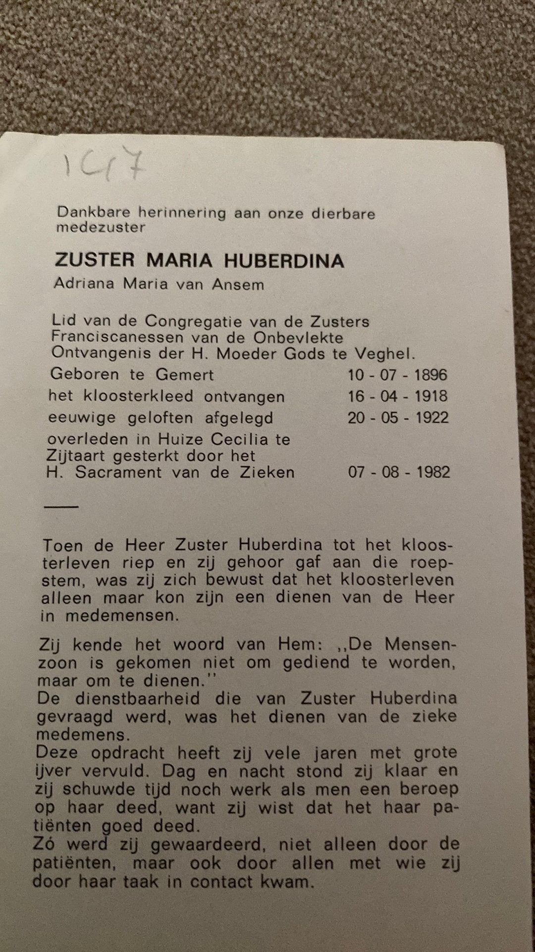 Zr AM van Ansem 1886 Gemert 1982 Zijtaart, Ophalen of Verzenden