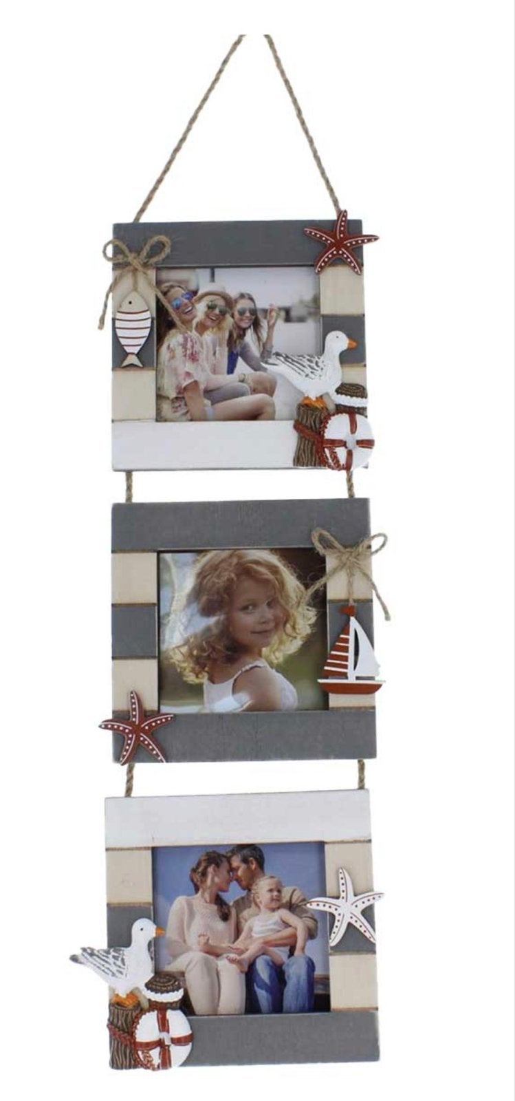 Houten fotolijst 'Zee' - bruin/wit/oranje - ca. 53 x 12,5 cm, Nieuw, Meerkleurig, Hangend, Hout
