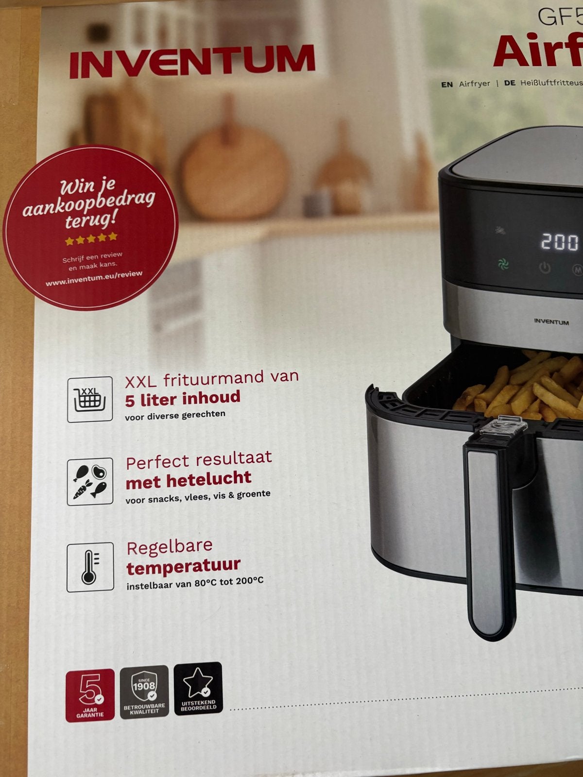 Inventum GF500HLD Airfryer XXL, Witgoed en Apparatuur, Ophalen, Nieuw, Airfryer XXL, 1500 gram of meer