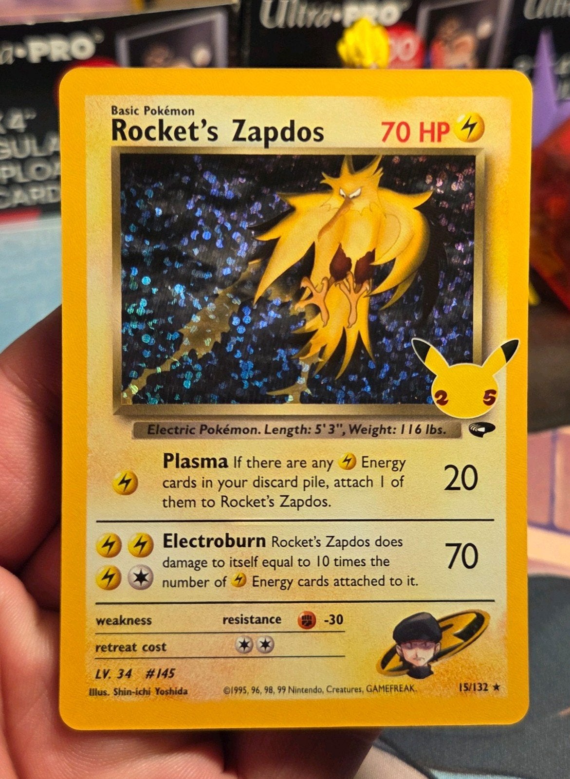 Rocket's Zapdos 15/132 Celebrations Holo -  NM, Ophalen of Verzenden, Zo goed als nieuw