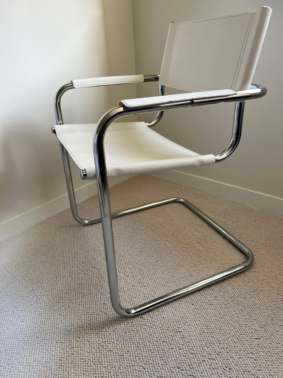 Vintage buisframe stoel, Huis en Inrichting, Stoelen, Ophalen, Wit, Leer, Eén