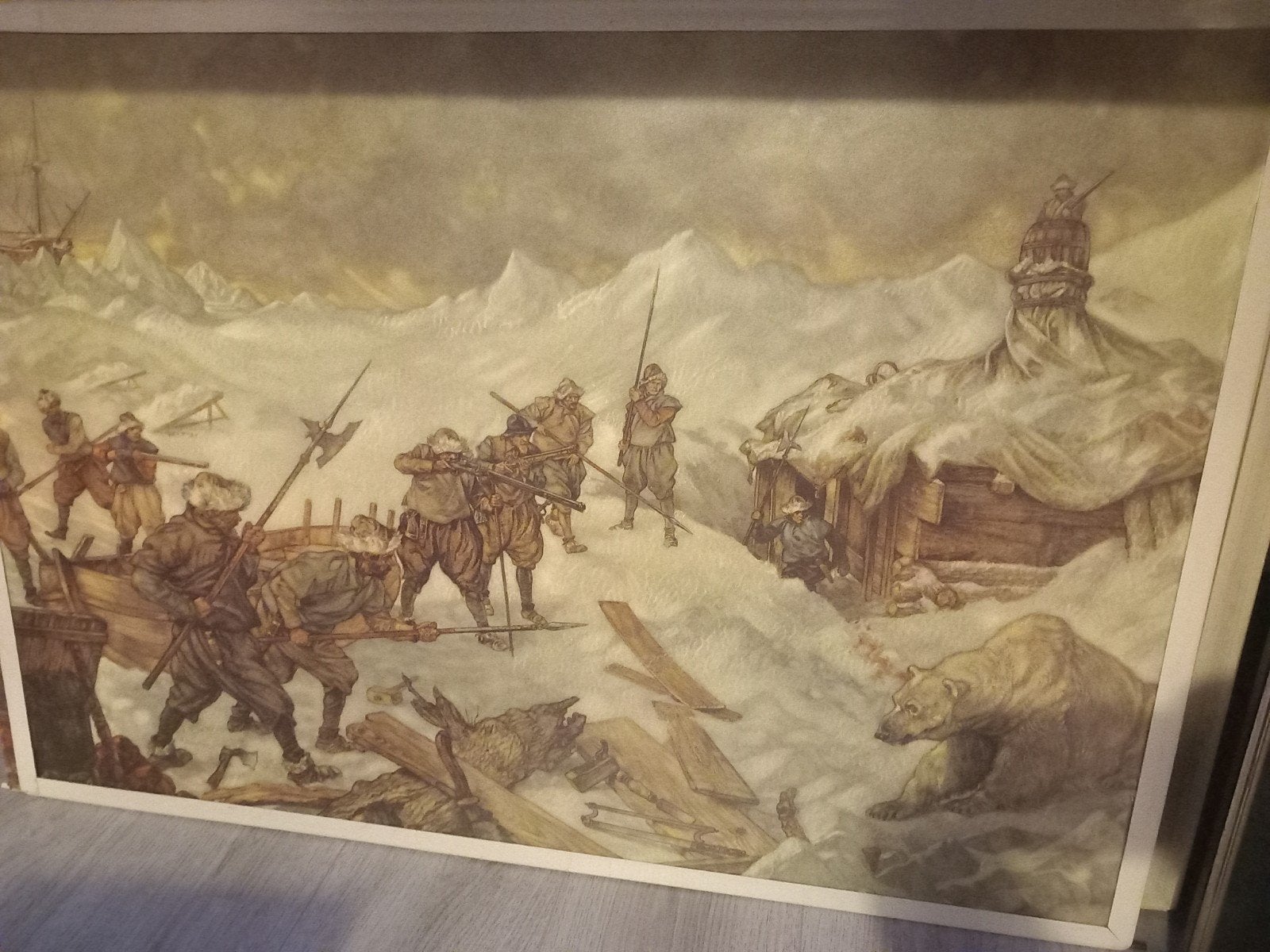 Grote poster met scene Nova Zembla Willem Barentsz ijsbeer, Antiek en Kunst, Antiek | Schoolplaten, Ophalen of Verzenden, Geschiedenis