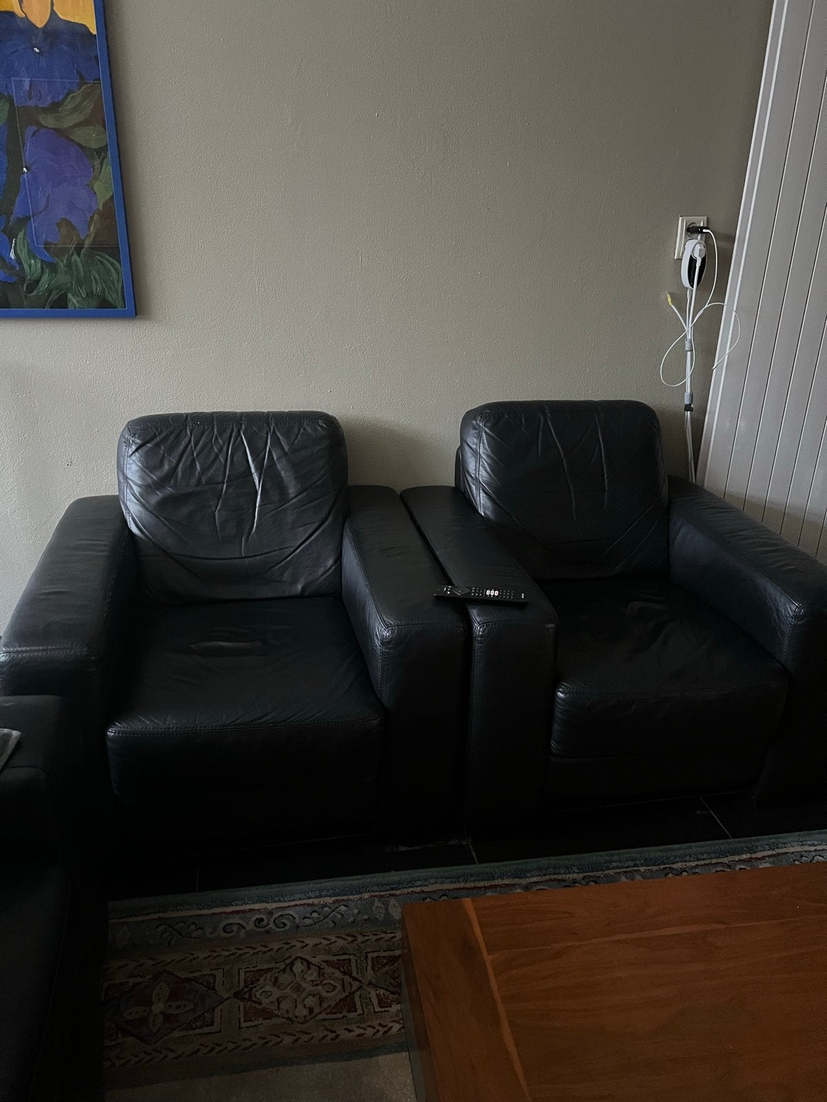 Zwarte leren fauteuils (2 stuks), Ophalen, Gebruikt, Leer, 75 tot 100 cm