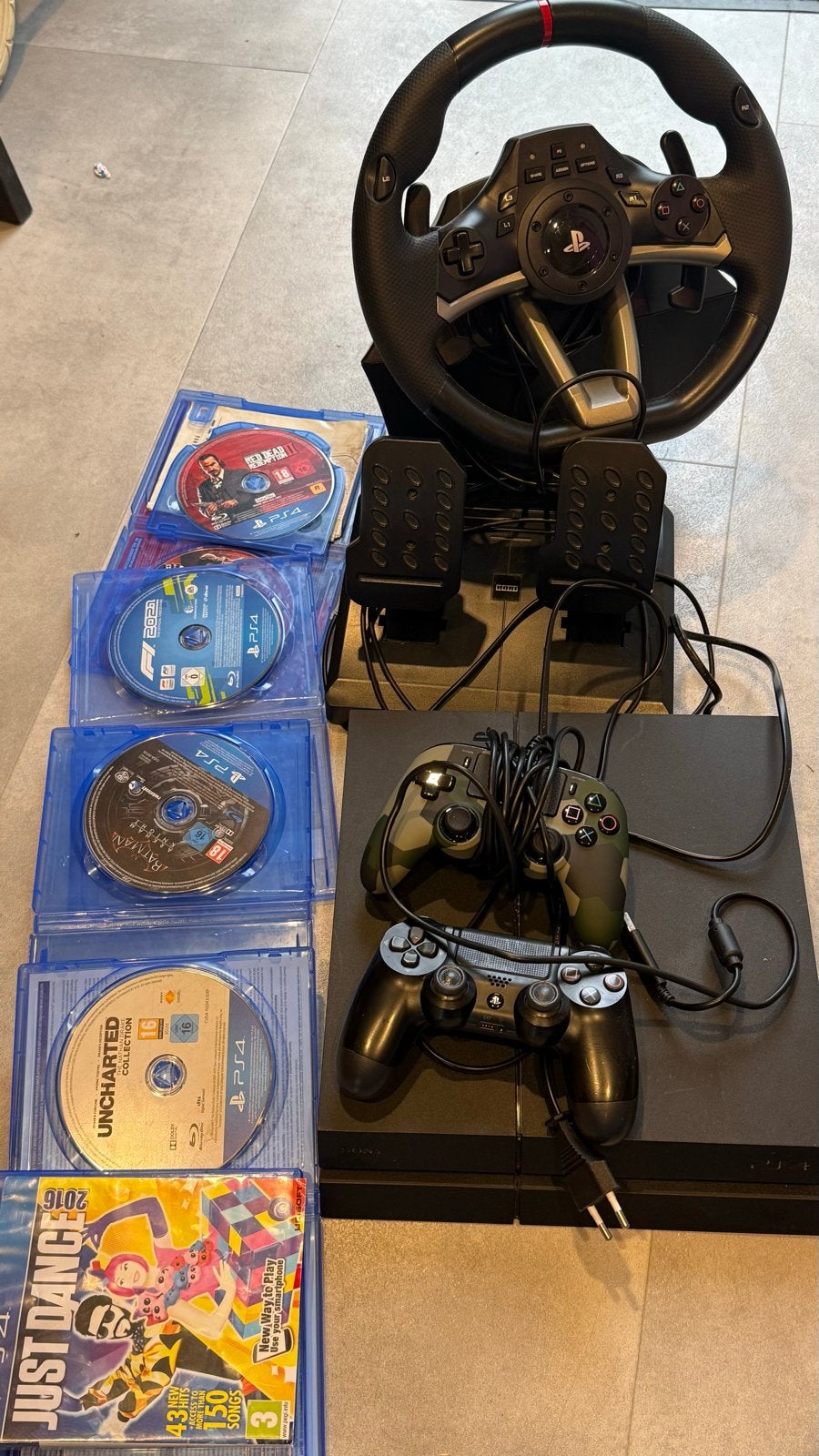 PS4 Slim 500GB met racestuur, Playseat en 6 games, Ophalen, Met 2 controllers, Slim, 500 GB