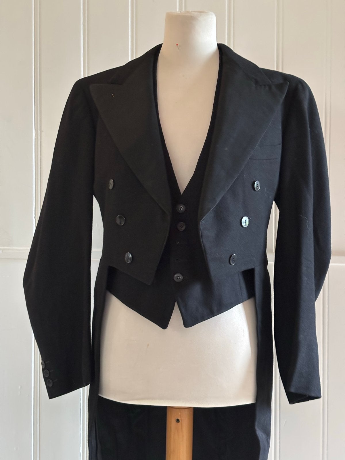 Vintage  rokkostuum met gilet maat 48, Ophalen, Gedragen, Maat 48/50 (M), Zwart