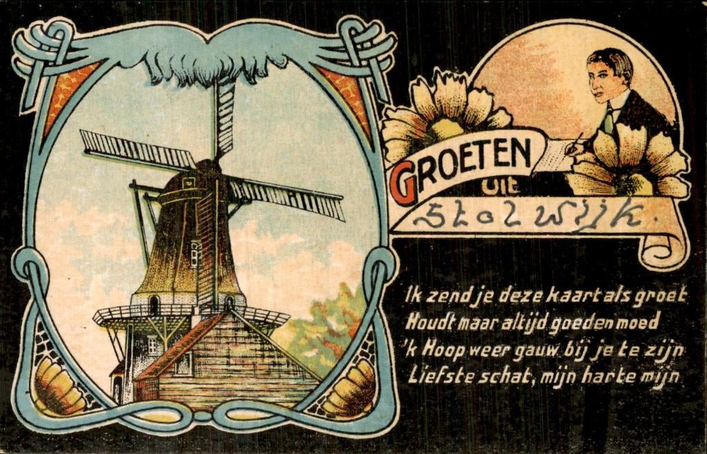 Windmolen - Groeten, Verzamelen, Ansichtkaarten | Nederland, Ongelopen, Noord-Brabant, Voor 1920, Ophalen of Verzenden