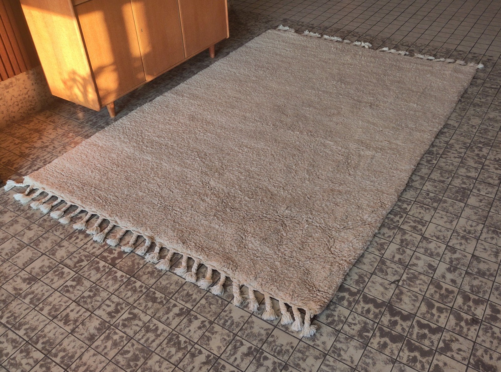Vloerkleed Berber Wit Handgeknoopt Kleed 265 X 180 Wol, Gebruikt, Mid century modern, ., Wit