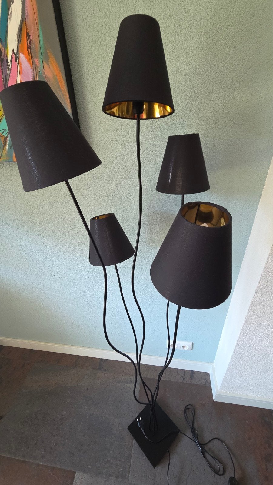 Qazqa (Melis) vloerlamp zwart met goud, Ophalen, E14 (klein), 150 tot 200 cm, Modern, Design