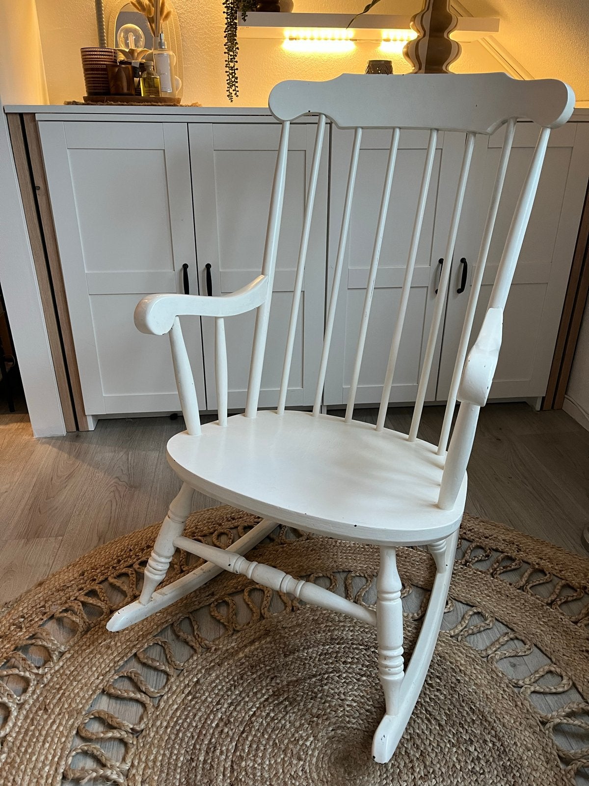 Witte houten schommelstoel, Huis en Inrichting, Stoelen, Ophalen, Gebruikt, Wit, Eén